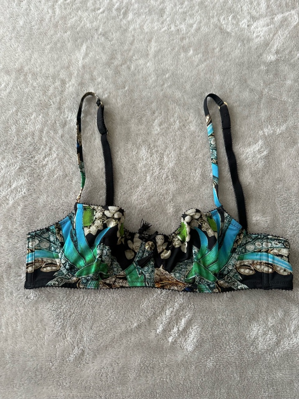 Roberto Cavalli Black and Teal Underwire Bra